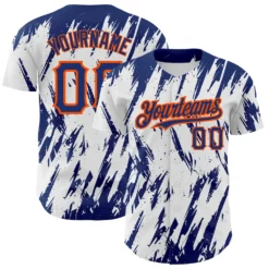 Custom White Royal-Orange 3D Pattern Design Abstract Sharp Shape Authentic Baseball Jersey SS2027025