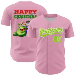 Custom Light Pink Neon Green Red-Kelly Green 3D Funny Christmas Authentic Baseball Jersey SS2027505