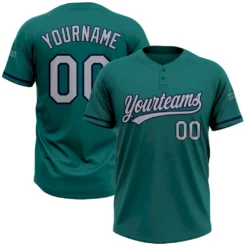 Custom Teal Gray-Navy Two-Button Unisex Softball Jersey SS2026695
